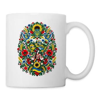 Ukraine | Sonnenblumen & Volkskunst - Tasse - Weiß - Rechts