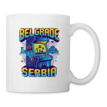 Retro Arcade Gamer Belgrade Serbia Skyline - Tasse - Weiß - Rechts