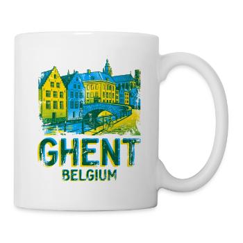 Vintage Illustrated Travel Poster Of Ghent Belgium - Tasse - Weiß - Rechts