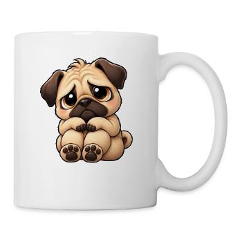 Süßer trauriger Mops Cartoon Einsamkeit Freundscha - Tasse - Weiß - Rechts