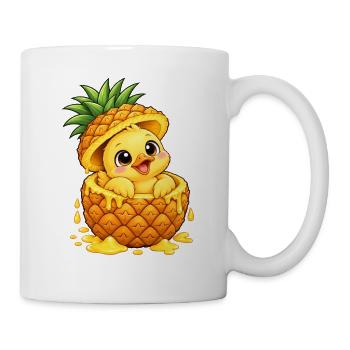 Süße Cartoon Ente mit Ananas Tropisch - Tasse - Weiß - Rechts