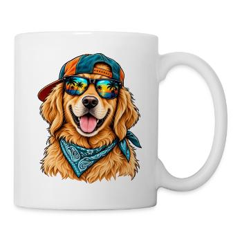 Cooler Golden Retriever – Sommerstrand-Vibes - Tasse - Weiß - Rechts