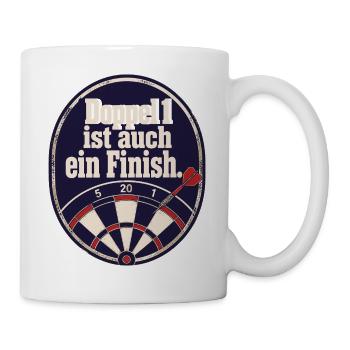 Madhouse Dartspieler Retro Emblem Double 1 Humor - Tasse - Weiß - Rechts