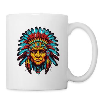 Bunter Indianerhäuptling Kopfschmuck - Tasse - Weiß - Rechts
