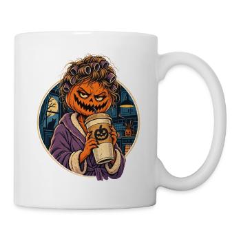 Halloween Momster Kürbiskopf im Morgenmantel mit - Tasse - Weiß - Rechts