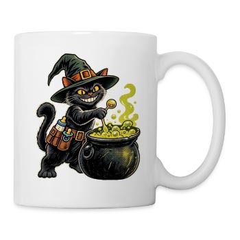 Halloween Hexenkatze werdender Papa mit Kessel - Tasse - Weiß - Rechts