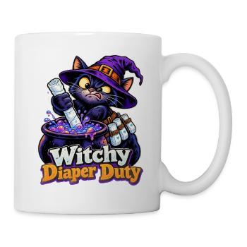 Witchy Diaper Duty Hexenkatze Halloween Papa - Tasse - Weiß - Rechts