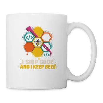 Bienen, Code und bunte Sechsecke - Tasse - Weiß - Rechts