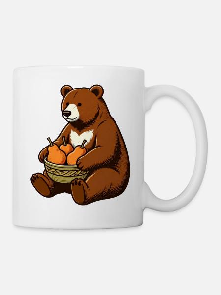 Bär mit Birnenkorb - Tasse - Weiß