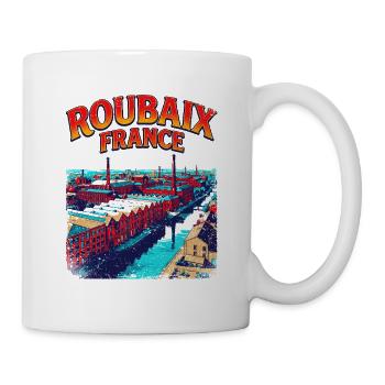 Vintage Roubaix France Industrial City Skyline - Tasse - Weiß - Rechts