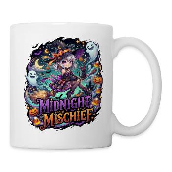 Süße Anime-Hexe auf Halloween-Besen - Tasse - Weiß - Rechts
