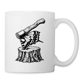 Schmetterlingsaxt auf Stumpf – Surrealistische Natur - Tasse - Weiß - Rechts