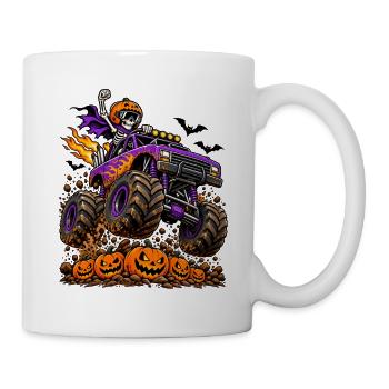 Skelett im Monstertruck: Halloween-Power - Tasse - Weiß - Rechts