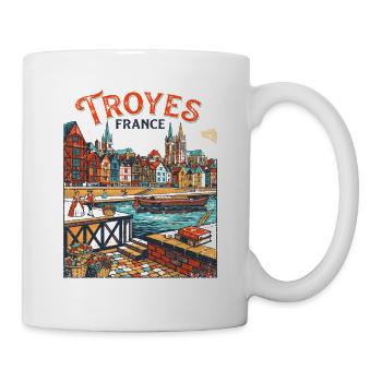 City Vintage Troyes France Travel Poster Skyline - Tasse - Weiß - Rechts