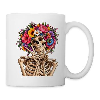 Skelett mit Blumenkrone - Tasse - Weiß - Rechts