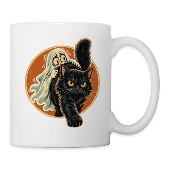 Halloween Geist mit mutiger schwarzer Fellnase - Tasse - Weiß - Rechts