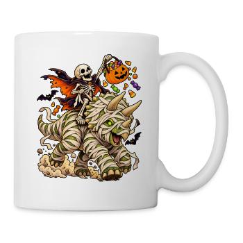 Knochenreiter: Halloween-Drache mit Kürbiskorb - Tasse - Weiß - Rechts