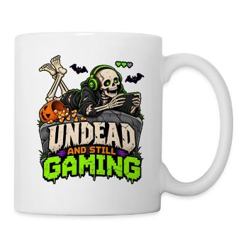 Untot und Gaming: Skeletter mit Headset - Tasse - Weiß - Rechts