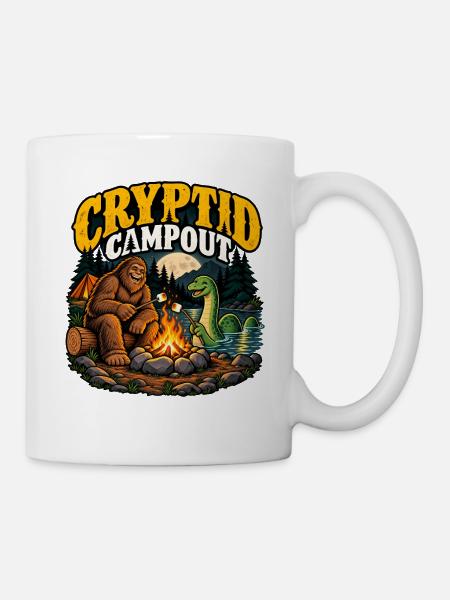 Cryptid Campout: Bigfoot & Snake Campfire - Tasse - Weiß