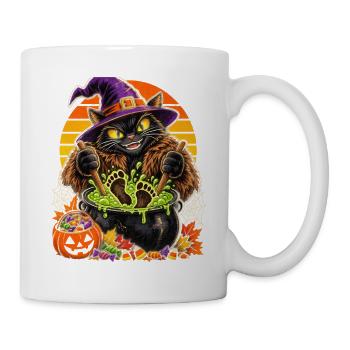 Hexenkatze im Hexenkessel Halloween - Tasse - Weiß - Rechts