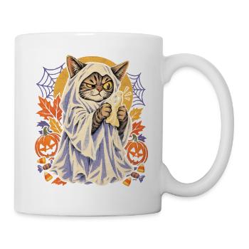 Halloween Katze im Geisterkostüm verspielte Spuk - Tasse - Weiß - Rechts