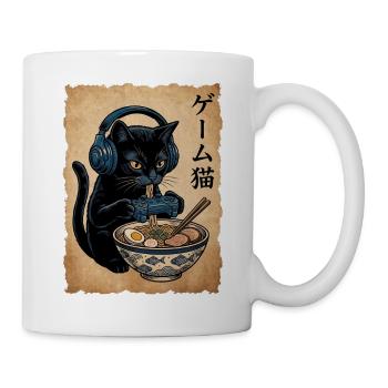 Gamer Katze Ramen Nudeln Japanisch Retro - Tasse - Weiß - Rechts