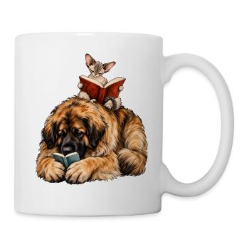 Leonberger & Devon Rex beim Lesen – Bücherfans - Tasse - Weiß - Rechts