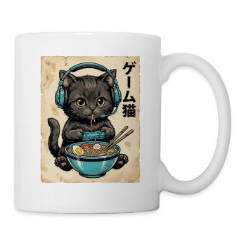 Gamer-Katze mit Ramen und Headset - Tasse - Weiß - Rechts