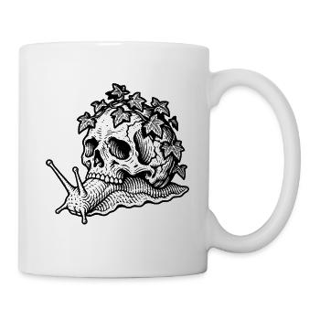 Gotischer Schädel mit Schnecke und Efeu – Natur Maca - Tasse - Weiß - Rechts