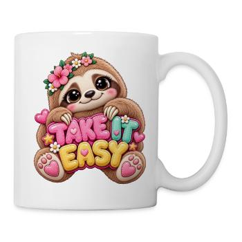Faultier Relax Blumen - Tasse - Weiß - Rechts