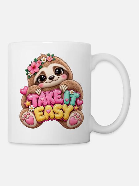 Faultier Relax Blumen - Tasse - Weiß