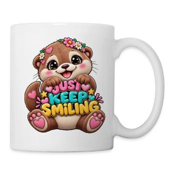 Keep Smiling Bär mit Blumenkranz - Tasse - Weiß - Rechts