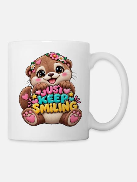 Keep Smiling Bär mit Blumenkranz - Tasse - Weiß