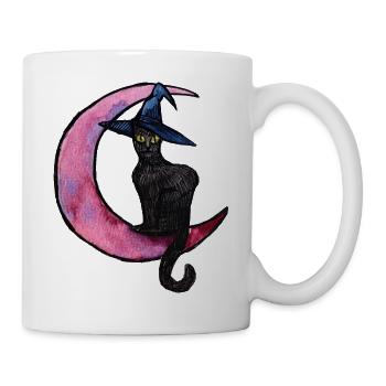 Mondbeschienene Hexenkatze auf dem Mondsichel - Tasse - Weiß - Rechts