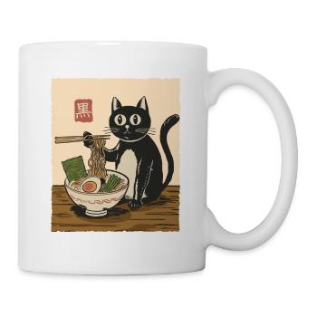 Retro Schwarze Katze Ramen Nudeln Kunst - Tasse - Weiß - Rechts