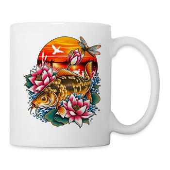 Carpe_miroir_dans_un_coucher_de_soleil - Tasse - Weiß - Rechts