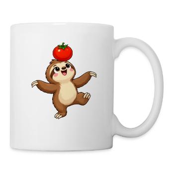 Süßes Faultier mit Tomate im Cartoon Stil - Tasse - Weiß - Rechts