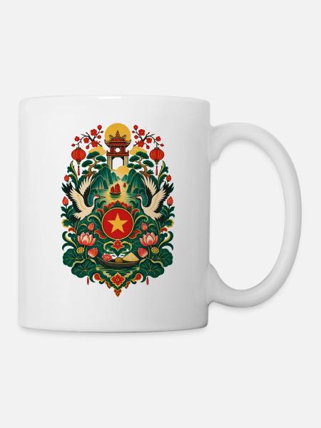 Vietnam | Lotus, Kraniche & Laternen - Tasse - Weiß