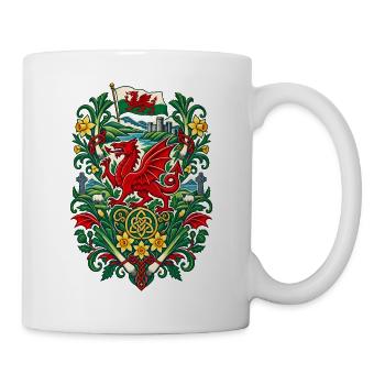 Wales | Drache, Lauch & Narzissen - Tasse - Weiß - Rechts