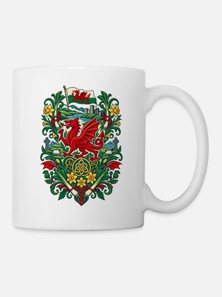 Wales | Drache, Lauch & Narzissen - Tasse - Weiß