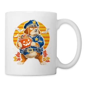 Halloween Hund in Polizeikostüm Retro-Sonne für - Tasse - Weiß - Rechts