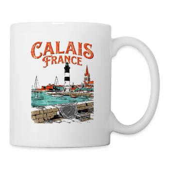 Vintage Calais France Seaside Lighthouse Landscape - Tasse - Weiß - Rechts