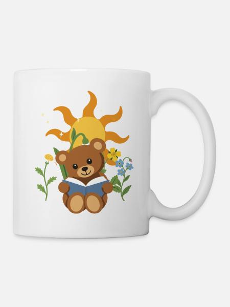 Teddy Blumen Kinder Lesen Design - Tasse - Weiß
