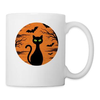 Lustige Halloween schwarze Katze mit grünen Augen - Tasse - Weiß - Rechts