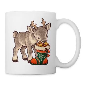 Rentier mit Weihnachtssocke - Tasse - Weiß - Rechts