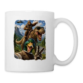 Mallard Duck Selfie Bigfoot T Rex UFO Funny Gifts - Tasse - Weiß - Rechts