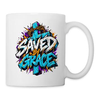 SAVED BY GRACE Graffiti Cross - Tasse - Weiß - Rechts