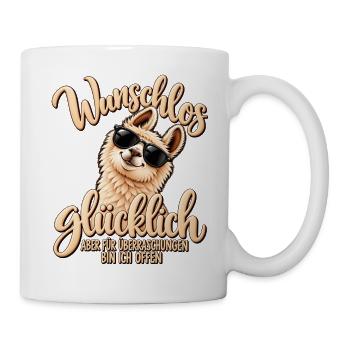 Wunschlos glücklich – Lustiger Lama Spruch - Tasse - Weiß - Rechts