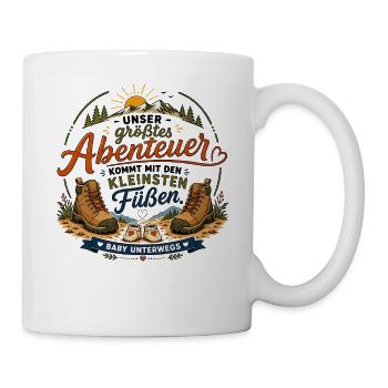 Babyankündigung Wandern Schwangerschaft Abenteuer - Tasse - Weiß - Rechts