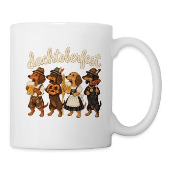Dackel in Tracht mit Bier & Brezel - Tasse - Weiß - Rechts